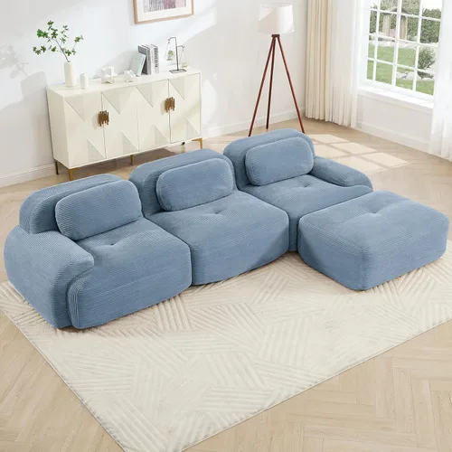 Miniatura 49 de Juego de sofás seccionales sin hueso de 117 pulgadas para sala de estar, modular en forma de L y sofá de 3 plazas con asiento profundo, almohadas