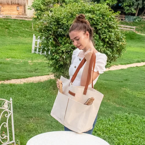 Miniatura 8 de Berry&Bird Bolsa de herramientas de jardín, bolsa de jardín de lona con bolsillos, bolsa de almacenamiento de herramientas multiusos resistente al