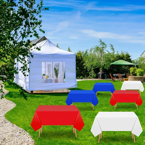 Miniatura 7 de Oudain 6 manteles de plástico desechables del 4 de julio, de 54 x 108 pulgadas, para mesas rectangulares, impermeables, para el día de la rojo