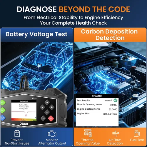 Miniatura 5 de Herramienta de diagnóstico del escáner OBD2, lector de código para comprobar la luz del motor con prueba de batería, sistema EVAP (modo 8), sensor