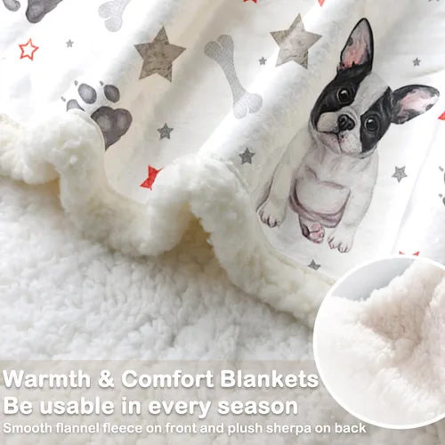 Miniatura 4 de Sleepwish Manta de forro polar sherpa de Bulldog francés para el sofá, súper suave y linda, manta de felpa para niños amantes de los perros, bebé