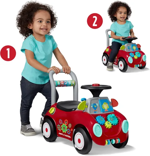 Miniatura 2 de Radio Flyer Busy Buggy, para niños pequeños de 1 a 3 años, 3 en 1 con 17 actividades sensoriales, función antipuntas, almacenamiento debajo