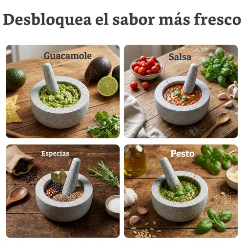 Miniatura 6 de Priority Chef Juego de Mortero y Mano de Mortero Grande de Servicio Pesado, Tallado a Mano en Granito Natural, Haz Guacamole Fresco, Pesto, Tazón