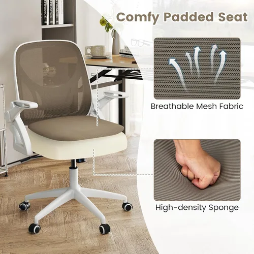 Miniatura 5 de COSTWAY Silla de oficina, cómoda silla giratoria de escritorio con altura ajustable y reposabrazos abatibles, sillas ergonómicas de malla para Gris
