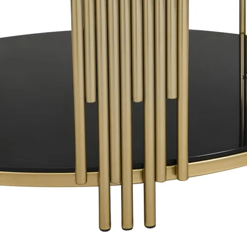Miniatura 7 de Mesa de centro de vidrio templado de 31.5 pulgadas, moderna mesa de té dorada de 2 niveles con estante inferior, mesas centrales de lujo con marco