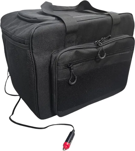 Bolsa enfriadora eléctrica para automóvil, enchufable de 12 V, 25 litros con correa de hombro ajustable, almacenamiento de cables, color negro
