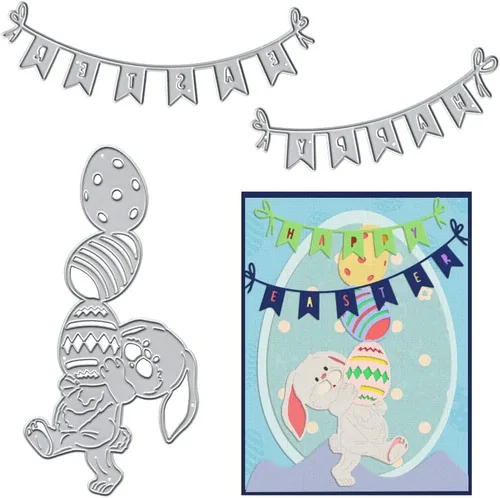 Miniatura 6 de Troqueles de metal para hacer tarjetas, conejo de Pascua, conejo, flor, corazón, globo, palabras, troqueles de corte para decoración de bricolaje