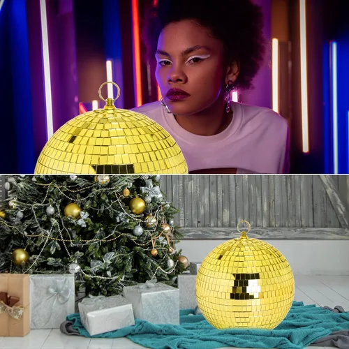 Miniatura 6 de DJBoomy Bola de discoteca de espejo colgante de 8 pulgadas: bolas de discoteca doradas, bola de espejo con anillo colgante para decoración de Dorado