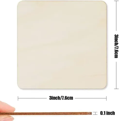Miniatura 2 de 50 cuadrados de madera sin terminar de 3 x 3 pulgadas, recortes cuadrados de madera en blanco natural para manualidades, pintura, posavasos