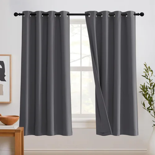 Miniatura 75 de RYB HOME 3 en 1 insonorizadas - oscurecedoras - cortinas de lino con aislamiento, cortinas de ahorro de energía con bloqueo de ruido para Lino blanco