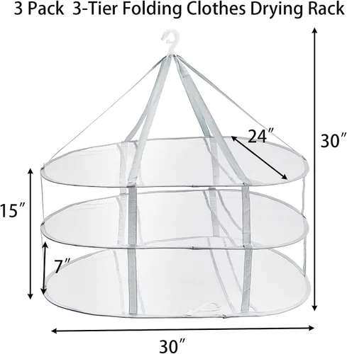 Miniatura 2 de Jucoan Paquete de 3 tendederos de malla plana plegable de 3 niveles para ropa sucia para suéteres, muñecas delicadas, camisetas, traje de baño