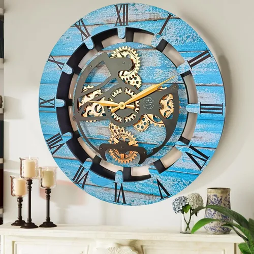 Miniatura 13 de THE GEARS CLOCK Reloj de pared con engranajes móviles reales Canada Line 24 pulgadas redondo (verde aguamarina, 24 pulgadas (23.6 in)
