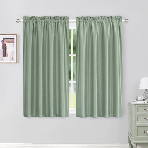 Miniatura 43 de Chyhomenyc Uptown - Cortinas negras de 24 pulgadas de largo, 2 paneles, cortinas cortas de seda sintética para oscurecer la habitación, cortinas