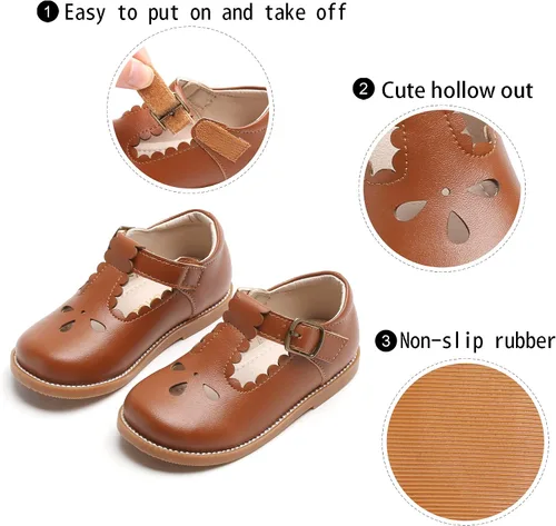 Miniatura 5 de GINFIVE Zapatos de vestir para niñas pequeñas, zapatos planos para la escuela Mary Janes