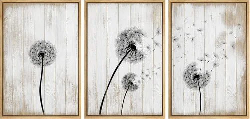 Miniatura 78 de SIGNWIN Lienzo enmarcado para pared, juego de arte de collage de hojas transparentes en blanco y negro, ilustraciones de naturaleza silvestre, arte
