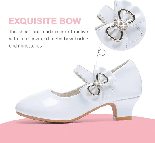 Miniatura 4 de Dufannie Zapatos de vestir para niñas, zapatos de tacón bajo de princesa, zapatos planos con purpurina para bodas y fiestas