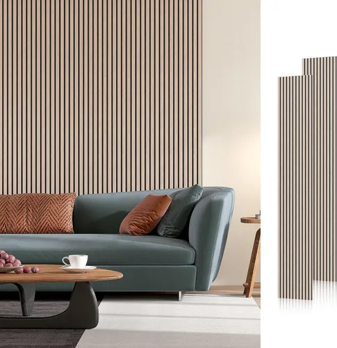 Miniatura 12 de Paneles acústicos de listones de madera, 94" x 23.6" cada panel de pared de listones de madera insonorizado - roble blanco, paquete de 2