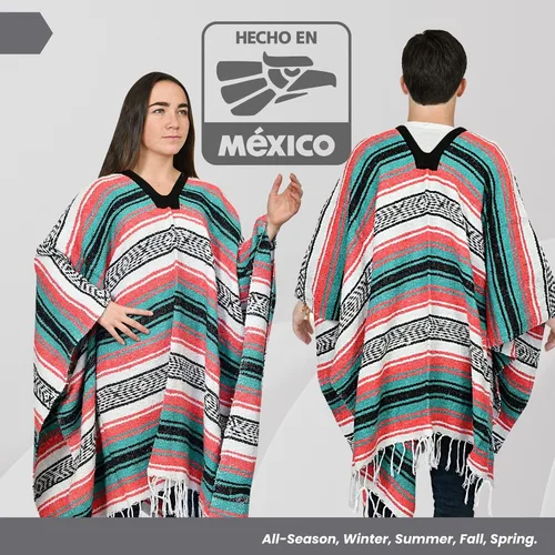 Miniatura 124 de Artisans Bazaar Poncho tradicional mexicano de Baja para hombres y mujeres, auténtico sarape de Gaban, manta de vaquero Pancho Jorongo