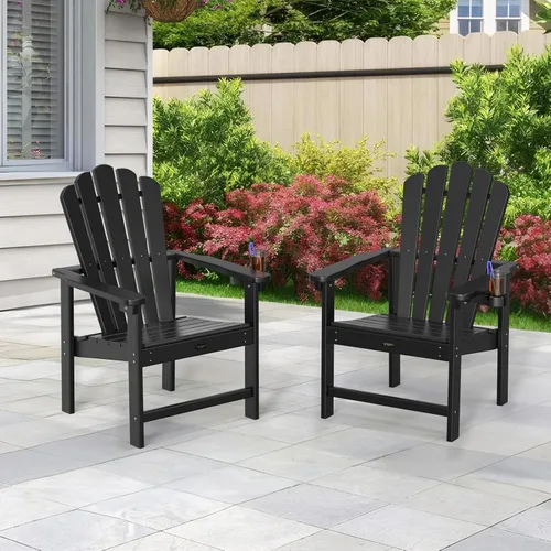 Miniatura 8 de VINGLI Silla Adirondack plegable de plástico con soporte para tazas, material HDPE 100% reciclable, cómoda capacidad de peso de 380 libras