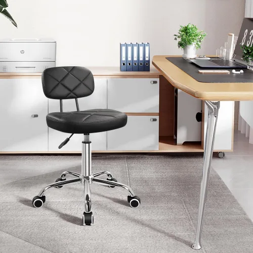 Miniatura 2 de KKTONER Silla de oficina con taburete de oficina trasero con ruedas, altura ajustable, taburetes cuadrados para redactar trabajo en casa (negro)