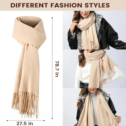 Miniatura 5 de Conjunto de gorro de invierno para mujer + bufanda larga + guantes para pantalla táctil, conjunto de ropa cálida con forro polar de punto