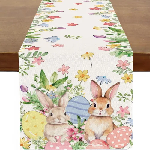 Baccessor Camino de mesa largo de Pascua de 13 x 72 pulgadas, huevos de conejo, colorido camino floral para mesa, conejos de primavera, Pascua,