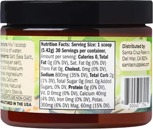 Miniatura 7 de Santa Cruz Paleo Polvo de Electrolitos en Polvo, Sabor Melocotón de Honeydew, Mezcla de Bebida Hidratante Sin Azúcar con Sal Rosa del Himalaya, Sal
