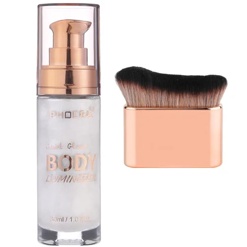 PHOERA - Aceite de brillo corporal, iluminador iluminador de brillo corporal, iluminador con maquillaje Bursh, loción autobronceadora, frascos de 1