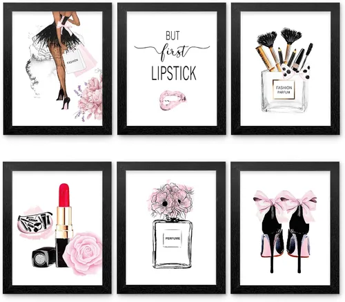 Miniatura 22 de HoozGee Juego de 6 impresiones artísticas de pared de moda, perfumes, pintalabios, pinturas de lienzo, pósteres de decoración de habitación de niñas