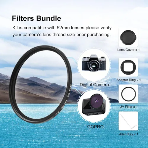 Miniatura 5 de PULUZ Anillo adaptador de filtro de lente UV de 2.047 in para GoPro HERO11 / Hero11 Mini / HERO10 / HERO9 adaptador de lente de cámara negro anillo