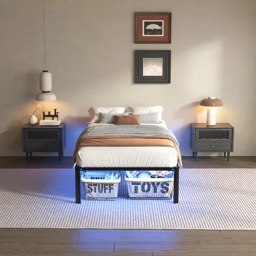 Miniatura 7 de DORITRON Base de cama individual con luces LED, plataforma de metal resistente de 14 pulgadas, tamaño individual con estación de carga, no necesita