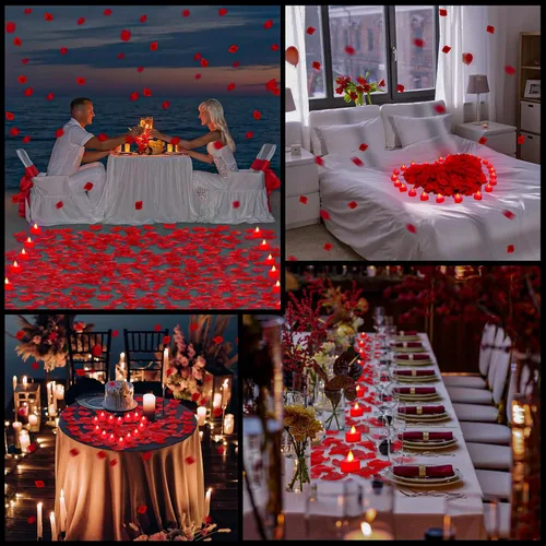 Miniatura 6 de VIHOSE 4000 pétalos de rosa artificiales con 24 velas LED de té, velas LED sin llama, pétalos de rosa falsos para bodas, fiestas de cumpleaños