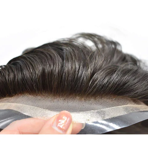 Miniatura 6 de Frente de encaje francés para hombre sistema de pelo tupé para hombres Natural Hairine 8 "X10" sistema de cabello humano para hombres postizo #1B
