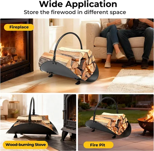 Miniatura 5 de AMAGABELI GARDEN & HOME Soporte para Troncos de Chimenea Interior Soporte de Cesta de Leña Portador Estante de Metal para Madera Rack para Leña