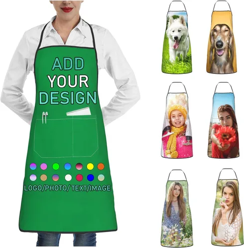Miniatura 38 de Delantal personalizado con 2 bolsillos, personalizable con nombre, texto, logotipo, foto, cocina, horneado, delantal de cocina para mujeres y hombres