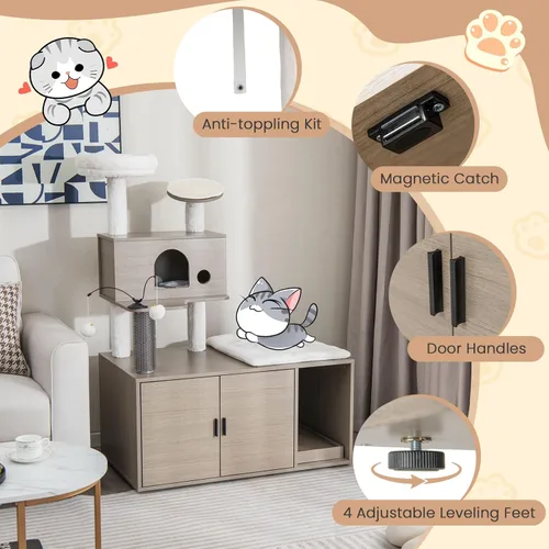 Miniatura 5 de Tangkula Árbol para gatos con caja de arena, torre para gatos con caja de arena, condominio para gatos, tabla de rascar, perca de felpa suave, bolas