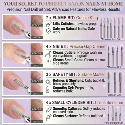 Miniatura 3 de Juego de 30 brocas para uñas: brocas de diamante de 3/32 pulgadas para preparación de uñas de gel acrílico, contiene cabezas