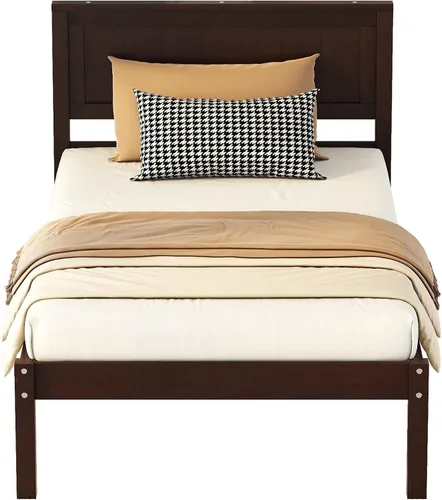 Miniatura 9 de Harper & Bright Designs Base de cama de madera de tamaño individual con cabecero y estribo, no necesita somier, espresso