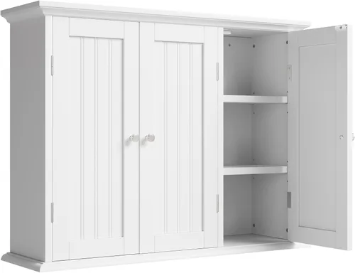 Miniatura 8 de Botiquín ChooChoo de baño para pared, gabinete de almacenamiento que ahorra espacio sobre el inodoro, botiquín de medicina con 2 puertas y estantes