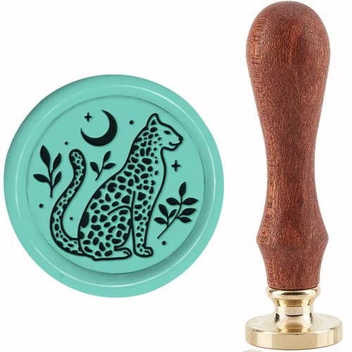 CRASPIRE Sello de cera de leopardo, hojas de animales, luna, sello de cobre, cabeza de sello de latón extraíble retro con mango de madera para