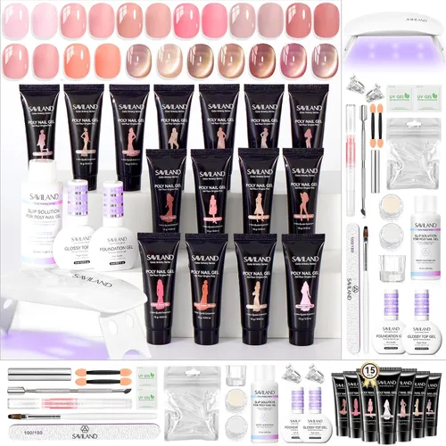 Miniatura 10 de SAVILAND Kit de uñas de polygel sin hema para regalo bonito: kit de inicio de uñas de polygel de 36 colores con solución deslizante y mini lámpara