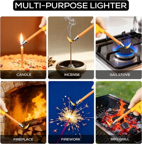 Miniatura 6 de Encendedor de velas de cuello largo ajustables, encendedor de gas butano, encendedor de plástico recargable, encendedor de cocina (paquete de 5)
