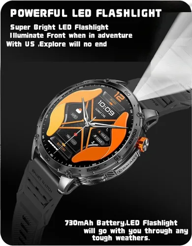 Miniatura 6 de Reloj inteligente militar, pantalla AMOLED ultra clara de 1.75 pulgadas, monitor de frecuencia cardíaca de oxígeno en sangre Spo2, batería de 730