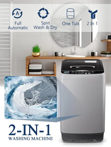Miniatura 4 de KRIB BLING Lavadora completamente automática de 17.7 libras con pantalla LED, bomba de drenaje portátil para lavadora, 10 programas y 8 niveles