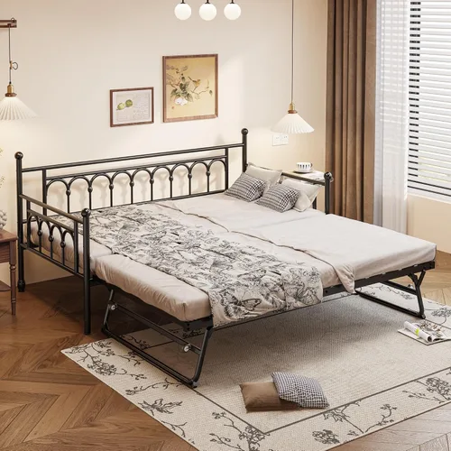 Miniatura 9 de Sofá cama individual con cama nido, cama de día con cama nido, cama individual con soporte de listones de acero, cama individual con nido emergente