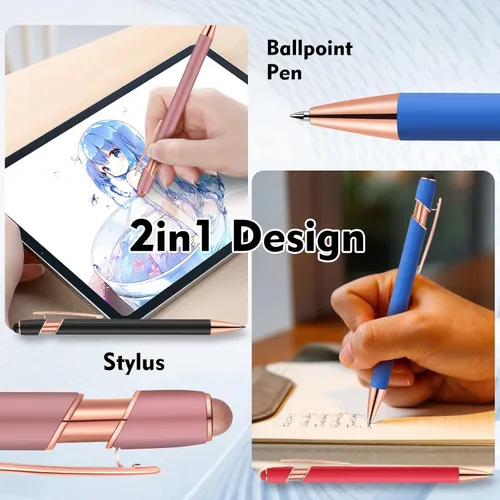 Miniatura 2 de 12 unidades 2 en 1 bolígrafo/lápiz capacitivo con punta de lápiz capacitivo, bolígrafo de metal de tinta negra de 1,0 mm para pantallas táctiles Oro