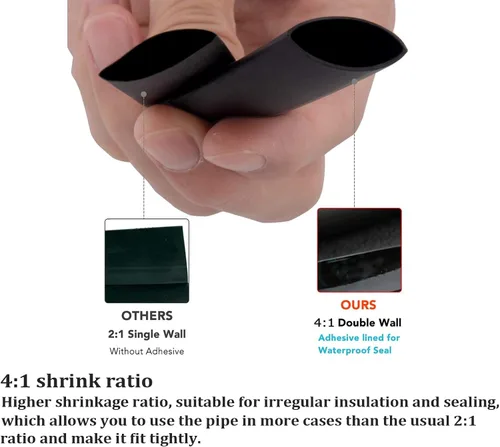 Miniatura 3 de Tubo termorretráctil negro con adhesivo forrado con adhesivo 4:1, grado marino, impermeable, de alambre retráctil, sello de aislamiento