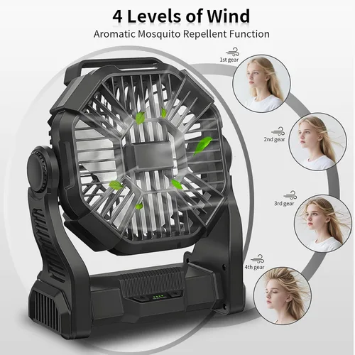 Miniatura 2 de Ventilador portátil recargable de 25400 mAh, ventilador alimentado por batería sin cable con linterna LED, USB C, operado por batería para viajes