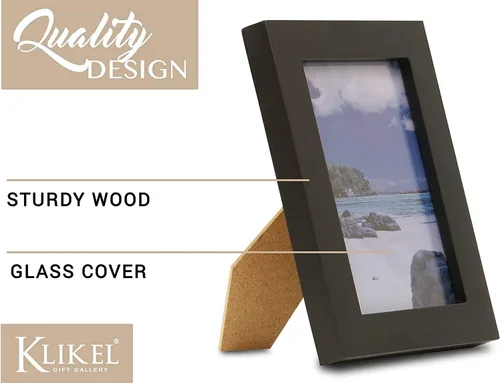 Miniatura 3 de Klikel Marco de fotos negro – Juego de 2 marcos de fotos de madera negra de 4 x 5 pulgadas – hecho de madera real con protección de fotos de vidrio