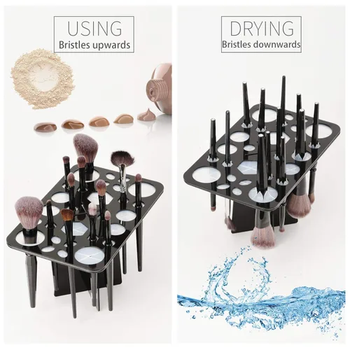 Miniatura 4 de Luckyiren Escurridor acrílico para cepillos, soporte plegable con 28 ranuras para pinceles de uñas, pintura y maquillaje, negro, unisex, ideal